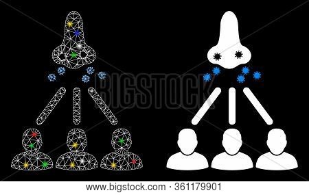 Colorful Mesh Nasal Virus Spread With Glow Effect. Abstract Illuminated Model Of Nasal Virus Spread 