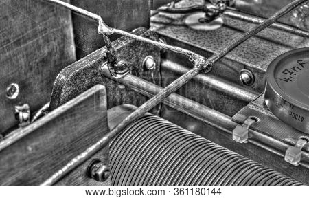 Inside View Of High Frequency Power Amplifier With Capacitors, Coils And Other Components In Black A