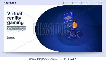 Vr Gaming Webpage Vector Template With Isometric Illustration. Website Interface Design. Futuristic 