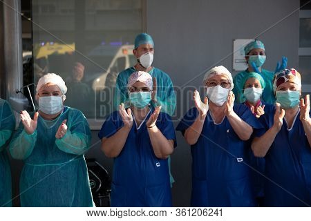 MÁlaga, Spain - April 10, 2020. Hospital Clínico De Málaga, Health Personnel, The Fighters Against C