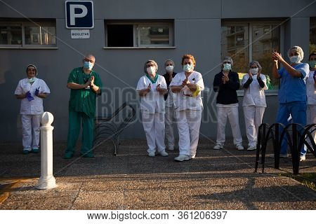 MÁlaga, Spain - April 10, 2020. Hospital Clínico De Málaga, Health Personnel, The Fighters Against C