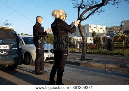 MÁlaga, Spain - April 10, 2020. Hospital Clínico De Málaga, Health Personnel, The Fighters Against C