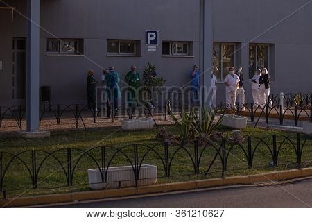 MÁlaga, Spain - April 10, 2020. Hospital Clínico De Málaga, Health Personnel, The Fighters Against C