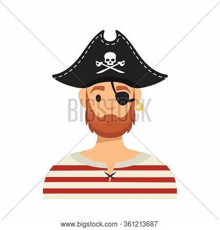 Pirate Character In Flat Style. Cartoon Pirate Isolated On White Backgorund. Vector Stock