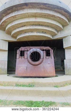 Remains Of The German Battery Which Was Captured On June 07 1944, Bunker And Artillery Guns
