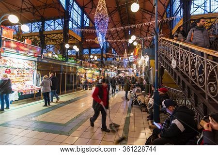 People Enjoying The Colorful Budapest Christmas Maekets, Hungary