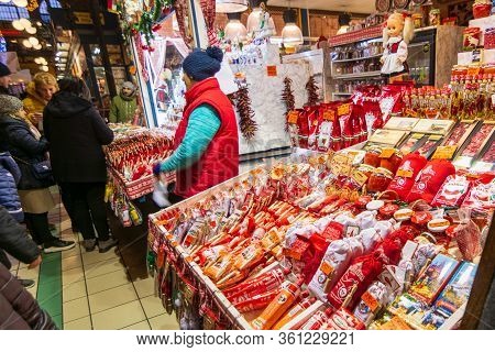 People Enjoying The Colorful Budapest Christmas Maekets, Hungary
