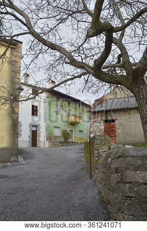 A Street In The Old Historic Hill Village Of Stanjel In The Komen Municipality Of Primorska, South W
