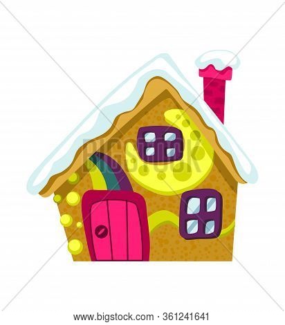 Fairytale House. Fantasy Candy Snow House. Housing Village Illustration. Kids Fairytale Playhouse Is