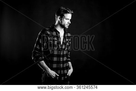 Meaning Of Modern Manliness. Handsome Well Groomed Man. Manliness Concept. Barbershop And Beauty Sal