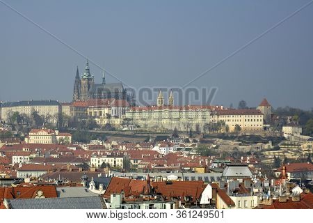 Prague, Czech Republic. April, 02, 2014. Tower On The Top Of The Hill. . View From Old Town Tower