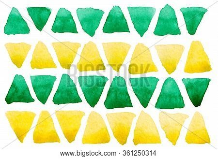 Abstract Hand Drawn Watercolor Background. Watercolor Green Yellow Tiangles. Watercolor Green Yellow