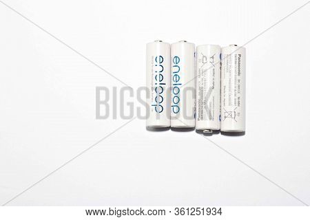 Tuesday, April 14, 2020: Lodz Poland : An Eneloop Aa Battery. Panasonic Corporation Is A Japanese Mu