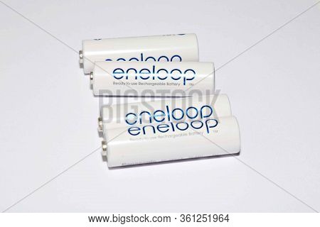 Tuesday, April 14, 2020: Lodz Poland : An Eneloop Aa Battery. Panasonic Corporation Is A Japanese Mu