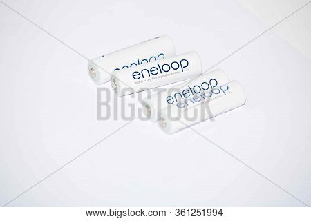 Tuesday, April 14, 2020: Lodz Poland : An Eneloop Aa Battery. Panasonic Corporation Is A Japanese Mu