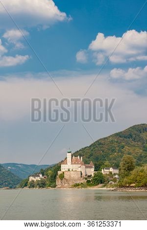 Schonbuhel castle, built on a rock on Danube river is a main historical landmark in Wachau valley, Austria