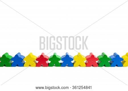 People In A Line Isolated On A White Background. Group Crowd. Force In Connecting People. Colorful G