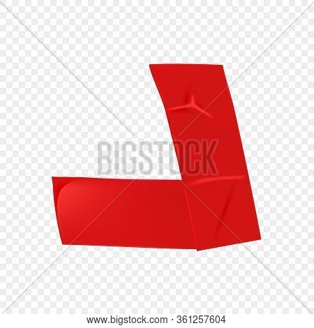 Red Duct Repair Tape Corner Isolated On Transparent Background. Realistic Red Adhesive Tape Piece Fo