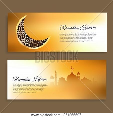 Ramadan Kareem And Wid Banners In Golden Colors Vector Design Illustration