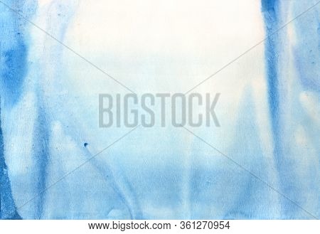 Marine Blue And White Underwater Rays Watercolor Background Design. Original Wet Watercolor Delicate
