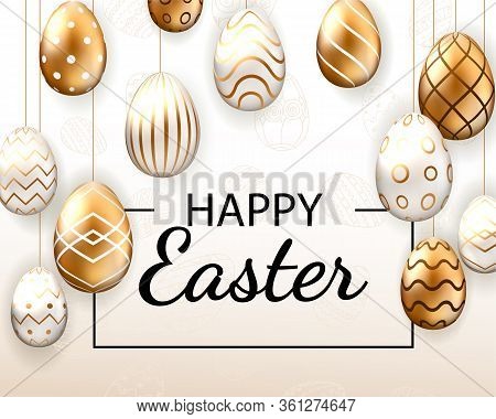 Happy Easter Background With Easter Eggs. Easter Card. Place For Your Text. Vector Illustration