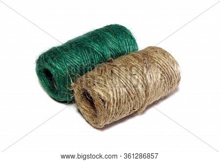 Skein Of Linen String, Cord Isolated. Coil Of Twine. Jute Rope. Hemp Thread. Rope Isolated.