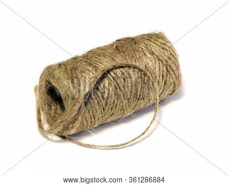 Skein Of Linen String, Cord Isolated. Coil Of Twine. Jute Rope. Hemp Thread. Rope Isolated.