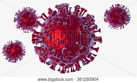 3d Rendering. Сlose-up Of The Covid-2019 Virus - Flu As A Dangerous Case Of A Flu Strain As A Pandem