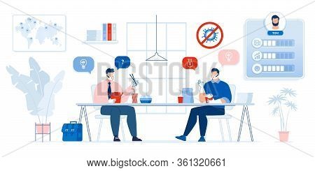 Two Businessman Character In Protective Face Mask, Glove Counting Profit Discussing Money Income, Sh