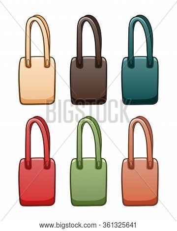 Colored Textile Ecobags Set Isolated Illustration On White Background