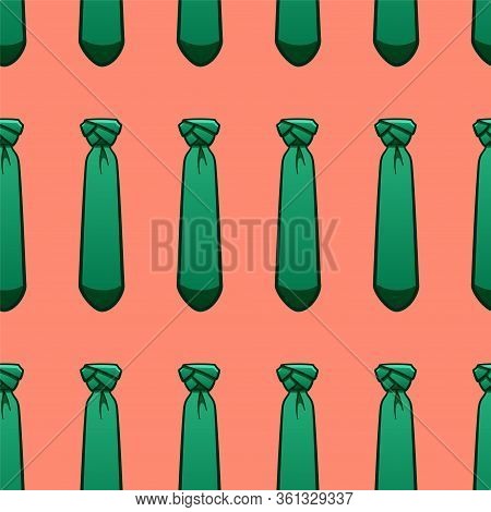 Green Neckties Seamless Pattern On Red Background Isolated Illustration