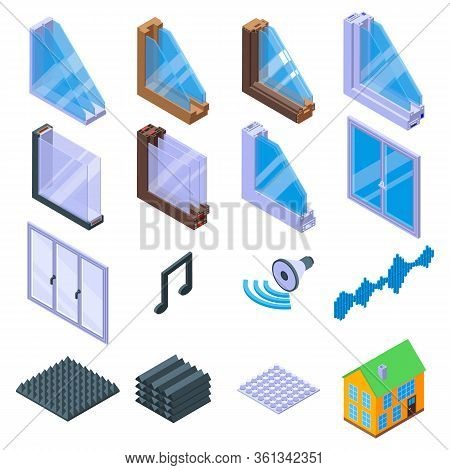 Soundproofing Icons Set. Isometric Set Of Soundproofing Vector Icons For Web Design Isolated On Whit