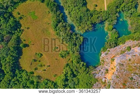 Aerial View Of The Brljan Lake Located Downstream Of Bilusic Buk On The Exit From Canyon Of Krka Riv