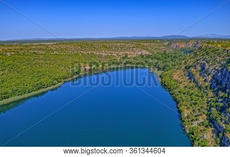 Aerial View Of The Brljan Lake Located Downstream Of Bilusic Buk On The Exit From Canyon Of Krka Riv