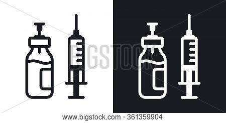 Vaccine Bottle With Syringe Icon. Medical Injection Or Vaccination Concept. Simple Two-tone Vector I