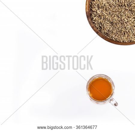 Herbal Infusion Fennel Tea In Glass Cup And Glass Tea - Foeniculum Vulgare