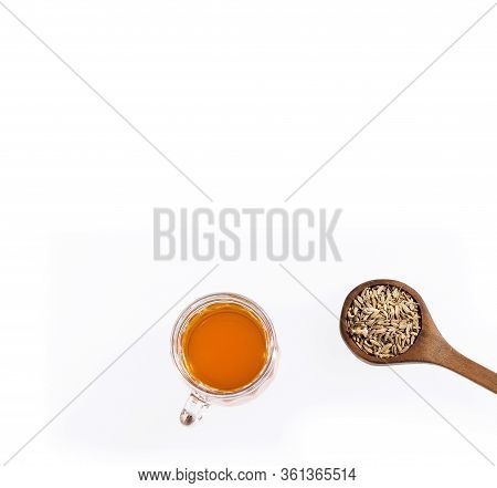 Herbal Infusion Fennel Tea In Glass Cup And Glass Tea - Foeniculum Vulgare
