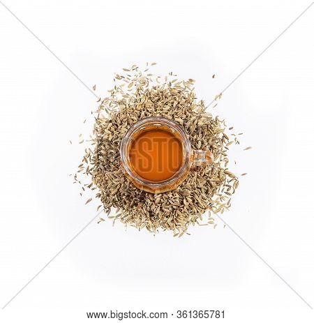 Infusion Of Fennel Seeds - Foeniculum Vulgare. White Background