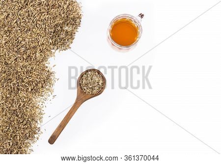 Herbal Infusion Fennel Tea In Glass Cup And Glass Tea - Foeniculum Vulgare