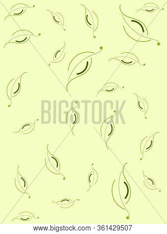 Abstract Light Yellow Background With Green Leaves.