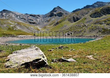 Lake Of Lauzanier In The Mountains Of Mercantour Park, Between France And Italy