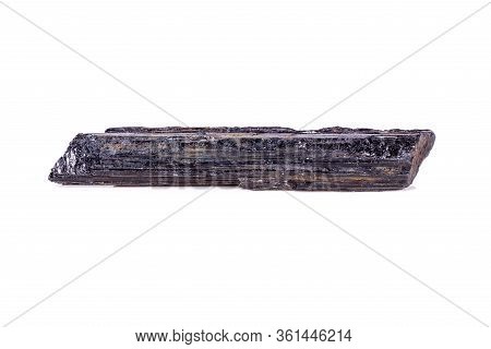 Macro Mineral Stone Sherle, Schorl, Black Tourmaline On White Background