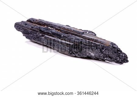 Macro Mineral Stone Sherle, Schorl, Black Tourmaline On White Background