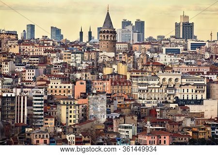 Istanbul, Turkey - February 12, 2020: View From The Observation Deck Of The Suleymaniye Mosque Towar