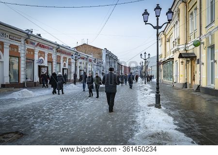Irkutsk, Russia - Febuary 26, 2020 : View Of Streets Of Irkutsk City Downtown By Winter. Irkoutsk Is