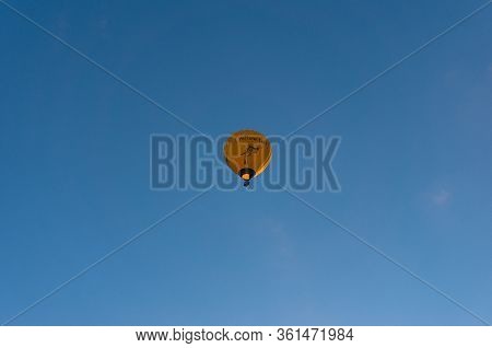 Melbourne, Australia - June 18, 2017: Yellow Tail Wine Brand Hot Air Balloon In The Blue Sky. Yellow
