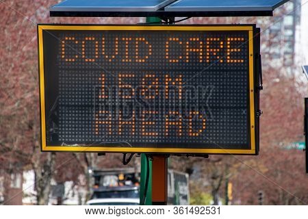 Signs Put Up Around Burnaby Central Park About Covid-19.       Burnaby Bc Canada      April 15th 202
