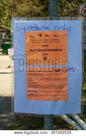 Signs Put Up Around Burnaby Central Park About Covid-19.       Burnaby Bc Canada      April 15th 202