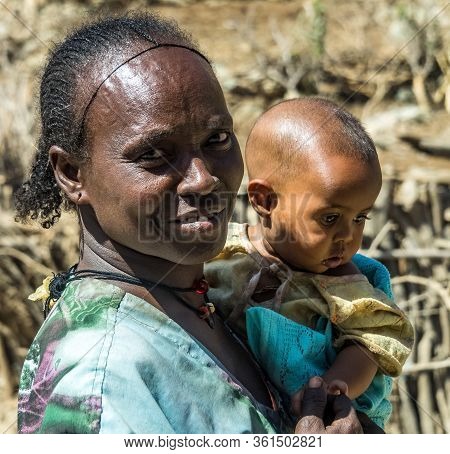 Aksum, Ethiopia - Feb 08, 2020: Ethiopian People On The Road From Axum To The Simien Mountains, Nort
