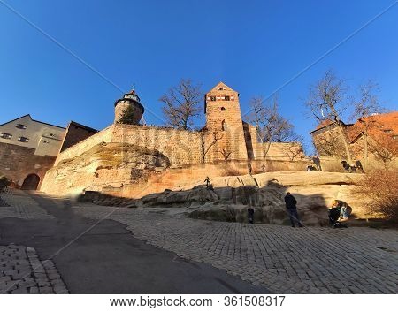 Nuremberg, Germany - January 01, 2020: River Pegnitz In Nuremberg, View From Sight Henkersteg In The